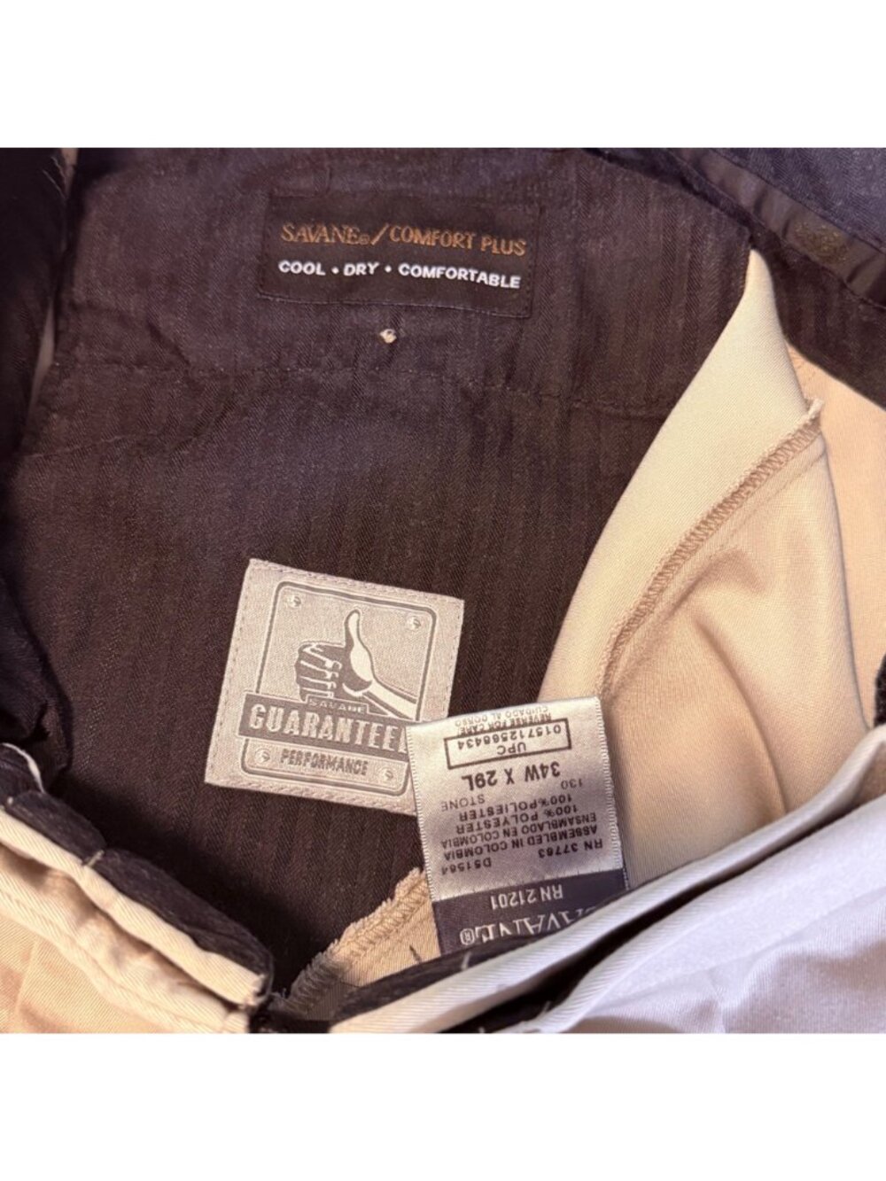 Savane Comfort Plus Mens Pleated Dress Pants 34W X 29L Stone Beige Polyester Coo - Picture 6 of 8